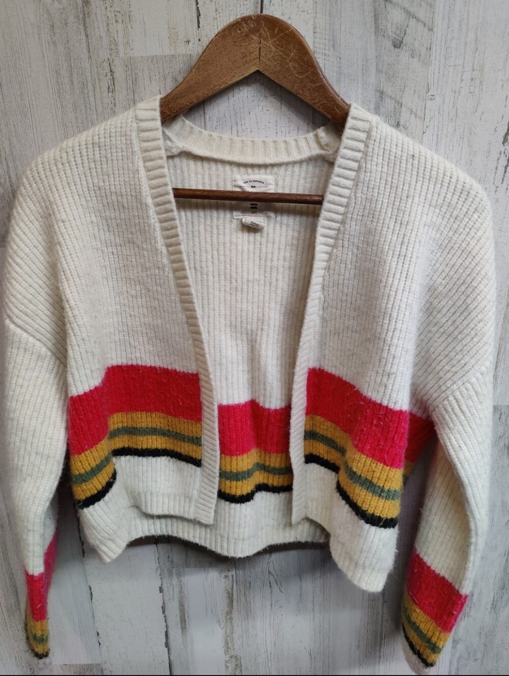 Billabong Cropped Open-front Cardigan Sweater Women's Small Thick Wool Blend